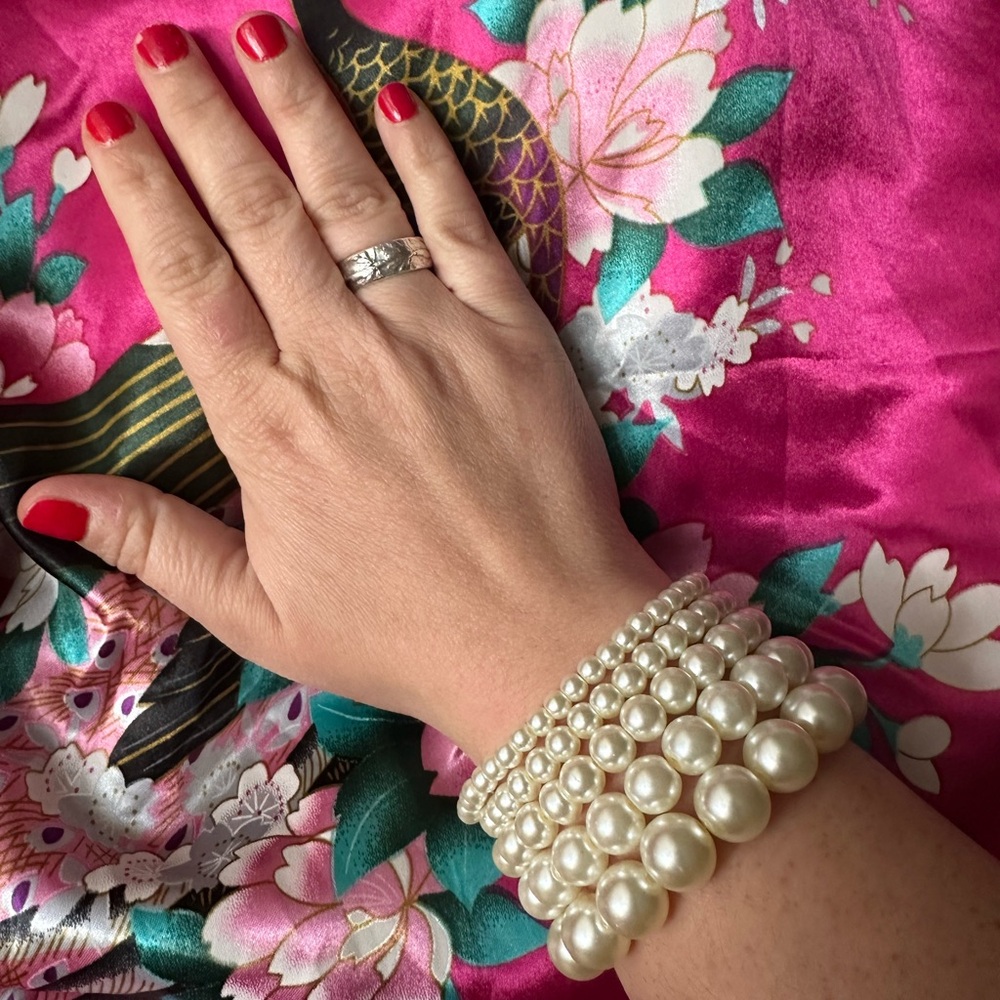 Faux Pearl Stretch Bracelet 5pc - A New Day™ White